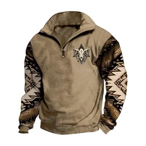 DMOYALA 2024 Western Sweater Men Aztec Sweatshirts Vintage Western Aztec Hoodies Quarter Zip Up Pullover Sweatshirt