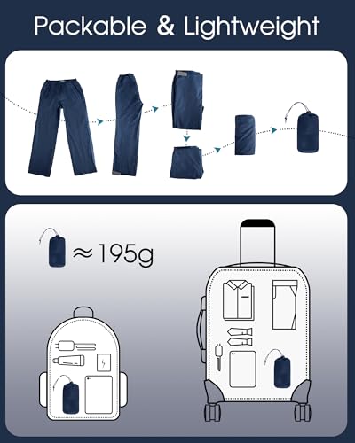 33,000ft Męskie spodnie przeciwdeszczowe, wodoszczelne, lekkie, wiatroszczelne, odblaskowe, do golfa, wędkowania, granatowy, L / 32L