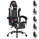 DEEPfurniture ゲーミングチェア フットレスト付き リクライニング 人間工学設計 連動アームレスト ワイドシート ハイバック オットマン付き デスクチェア 高耐荷重 テレワーク対応 長時間快適 ゲーム・在宅勤務用(1001G-ホワイト)
