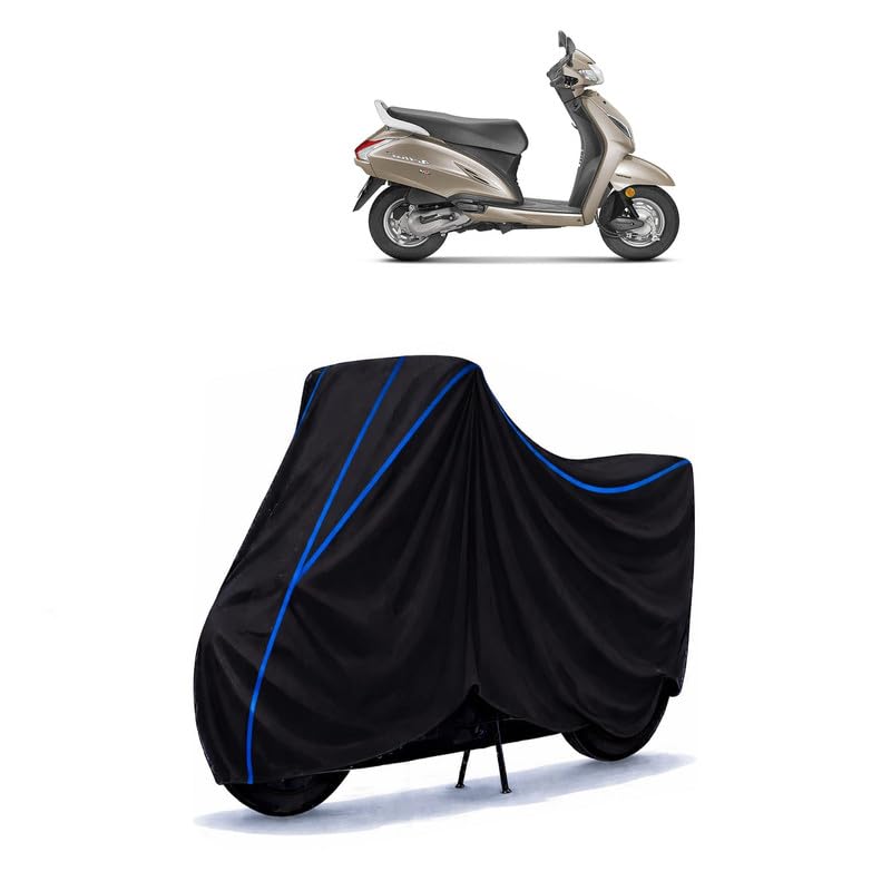 Image of Scooty Cover Water Resistant for Activa 5G BS6 | Universal Scooter & Bike Cover | Heavy Duty UV Dust, Rain & Scratch Protection | Elastic Fit All Weather Indoor Outdoor | Black with Blue Piping