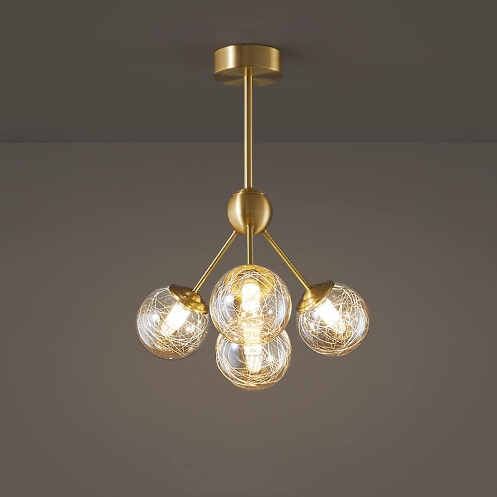 Lustre en cuivre de salon avec plafonnier LED E27 à intensité variable - 8