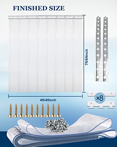 Ezcasch W4' X H7' Vinyl Strips 0.08 Inch Thickness, 8Pcs Door Pvc Strip Curtain Kit Clear Plastic Strips Freezer Curtains For Or Winter, Freezer, Cooler, Warehouse Commercial Doors #TOP1