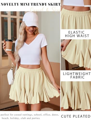 Image of Avidlove Women's Pleated Skirt Boho Ruffle Flowy Mini Skirts High Waisted Flared Skater Skirt Basic Outfits