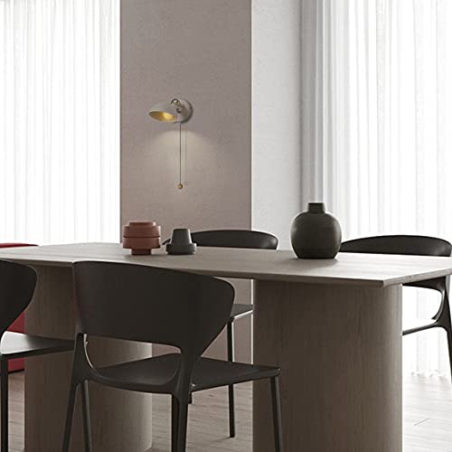 Aisilan Led Wall Sconce With Pull Chain, 5W E12 Bulb Adjustable Matte White Wooden Retro Wall Lamp, Indoor Metal Wall Mounted Wall Light, 110V Warm White 3000K, For Bedroom Lounge Living Room #TOP6