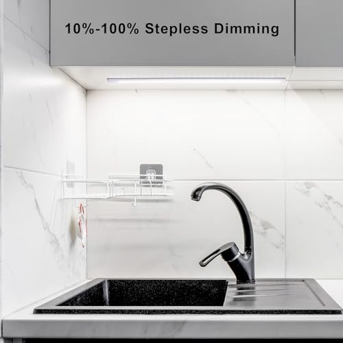 JUSJUBR Under Cabinet Cold White LED Light, Dimmable & Memory Function