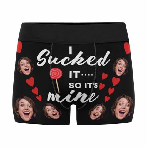 LOSARON Custom Face Mens Boxer Briefs Mine Red Heart Pattern Personalized Underwear with Photo Picture for Boyfriend Husband