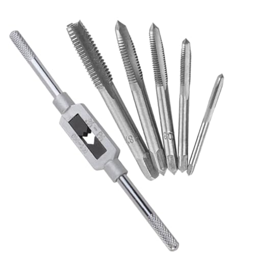 Holy Feather T-Handle Tap Wrench Set with 5pc Straight Flute Taps, Reversible Ratchet Mechanism