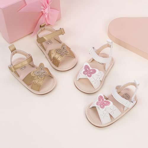 Image of Meckior Baby Toddler Infant Girls PU Leather Soft Open Toe Summer Sandals Flower Princess Flat Shoes