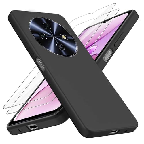 Chenvovoay Schwarz Hülle für Oukitel C5 (6,52 Zoll) Schutzhülle mit 2 Stück Gehärtetes Glas Schutzfolie, Kratzfestes Weich Silikon TPU Handyhülle Hülle Black Cover