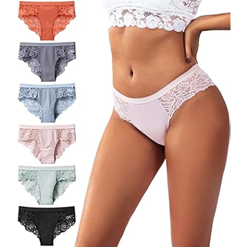 Zueauns Lace Underwear for Women sexy seamless Knickers Bikini Hipster Panties Ladies Ice silk Briefs Multipack(6-color,M) Cover