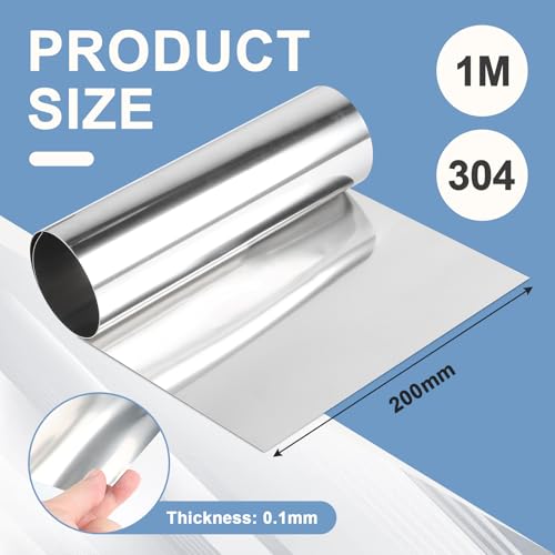 EFUTURETIME 304 Edelstahl Feinblech Folie 0,1x200x1000mm Edelstahlblech Rollenblatt Blatt für Die Reparatur von Industriemaschinen, Oberflächenschutz, Parzellenrohre