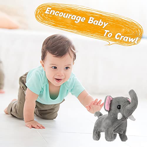 Worwoder Toddlers Toys Electronic Plush Elephant Toy Walking Wagging Tail Barking Interactive Toy Stuffed Animal Pet Stretching Companion Animal For Kids Girls Boys Best Gifts Birthday (Grey) #TOP5