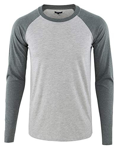 DESPLATO Men s Casual Basic Active Sports Raglan Long Sleeve Baseball T-Shirt Heather Gray Slate Green L