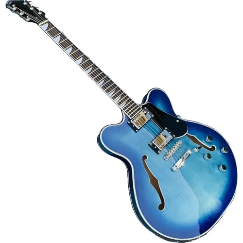 Electric Guitar Kits Blue Maple Tiger Stripe Semi Hollow Jazz Electric Guitar