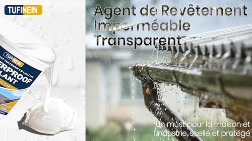 Liquide Étanchéité Transparent 300G, TUFINEIN Agent de Revetement Impermeable Transparent Intérieure et Extérieure Membrane d'Étanchéité Waterstop Imperméable Transparente – vue 8