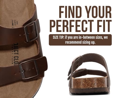 Image of Project Cloud 100% Genuine Leather Flat Sandals For Women 2026 Cork Footbed Womens Sandals with Memory Foam and arch support Vacation Essentials Slides for Women Footwear (Venita)