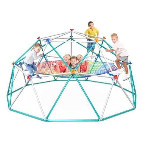 Hapfan Climbing Dome with Climbing Cargo Net, 10 ft Dome Jungle Gym with Hammock for Kids Outdoor Playset Monkey Bars Backyard Cover