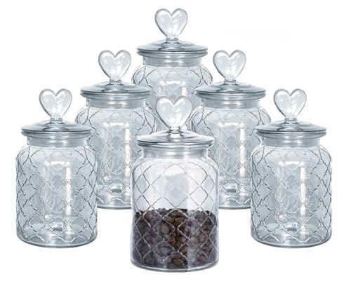 Image of MARTVIA Black Glass Food Storage Jars with Glass Lids 1000 ML Set of 6, Love Heart Handle Lid Jar for Home Kitchen,Flour, Sugar, Coffee, Pasta, Oats, Cookies, Snacks (Love 1000ML Jar, SET OF 6)