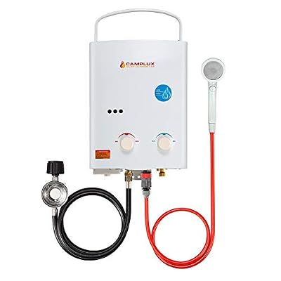 Camplux Tankless Water Heater, 1.32 GPM Portable Propane Outdoor Camping Water Heater, 5L, AY132, White