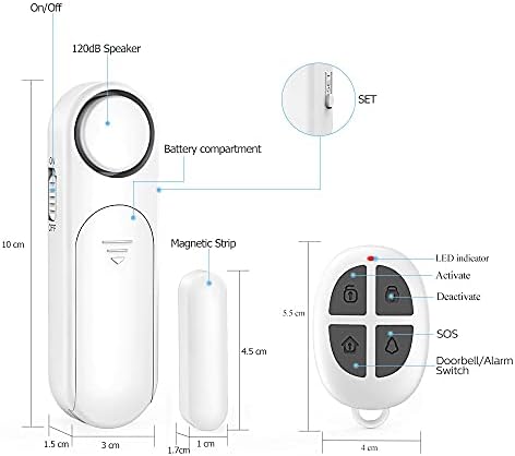 Door Alarm Sensor with Remote Control, 2 Pack SECRUI Wireless Window Door Open Contact Burglar Chime Anti-Theft 2 Mode 120dB Loud Enough Sticky pad Easy to Install for Your home Safety Shop Security