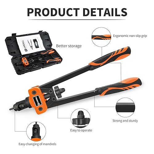 HARDELL Rivet Tool Kits, Rivet Nut Pliers Set, 14" Heavy Duty Hand Rivnut Gun with 150 Rivet Nuts and M3 M4 M5 M6 M8 M10 6 Metric Mandrels,Heat-treated Alloy Steel better for Thick Sheet Steel 2 HARDELL Rivet Tool Kits, Rivet Nut Pliers Set, 14" Heavy Duty Hand Rivnut Gun with 150 Rivet Nuts and M3 M4 M5 M6 M8 M10 6 Metric Mandrels,Heat-treated Alloy Steel better for Thick Sheet Steel - Image 2
