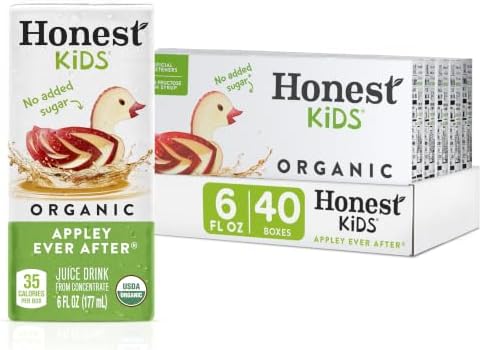 Honest Kids Appley Ever After, Organic Juice Drink, 6 Fl oz Juice Boxes, Pack Of 40, Apple