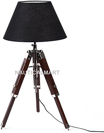 NauticalMart Beautiful Royal Designer Natural Wood and Black Color Tripod Table LAMP