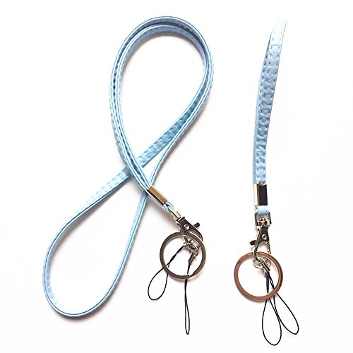Llavero plano de piel sintética con clip resistente y llavero para llave, soporte de identificación, teléfono móvil, USB o cámara, azul claro Cover