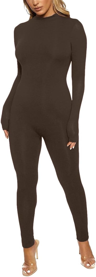 ECHOINE Long Sleeve Jumpsuit For Women Sexy Round Neck Back Zipper Bodycon Long Romper Clubwear - Image 7