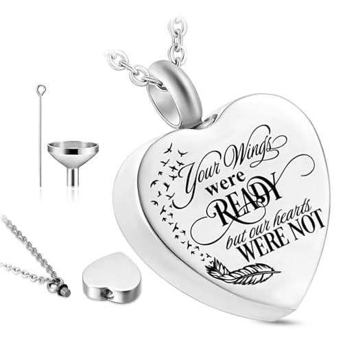 QESSUVNC Ashes Necklace Keepsake Locket, Personalised Urn Necklace for Ashes, Stainless Steel Cremation Jewellery (Heart)