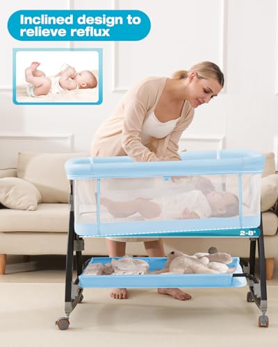 image for wayfong 3 in 1 Baby Bassinet, Bedside Crib with Breathable Mesh, Bassi