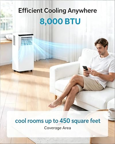 Image of 8,000 BTU Portable Air Conditioners, 4-in-1 Air Conditioner Portable Up to 350 Sq.Ft, Portable AC Unit, for Living Room Bedroom Garage Studio with Cool, Fan, Dehumidifier, Sleep, 24H Timer