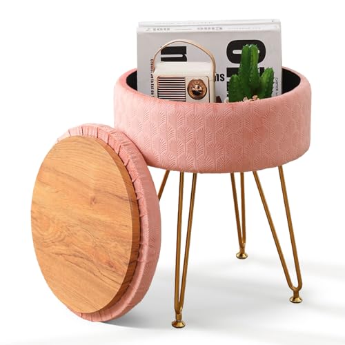 Cpintltr Foot Stool Velvet Storage Ottoman with Removable Lid Round
