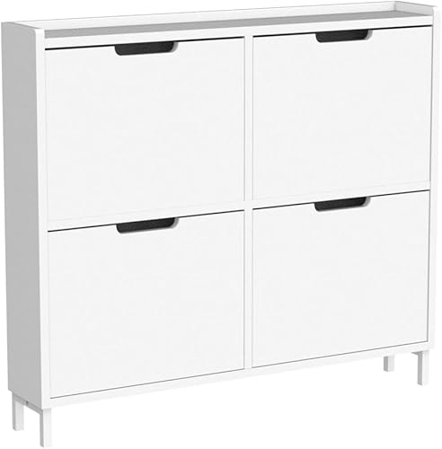 Miniatura 4 de Haotian FSR100-W, zapatero blanco con 4 cajones abatibles, zapatero independiente, organizador de zapatos delgado