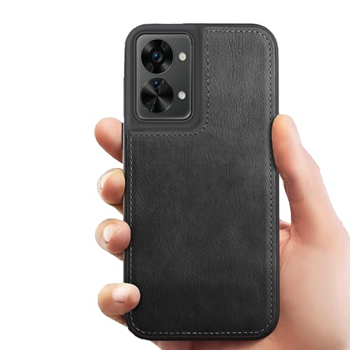 Image of Leather Case for OnePlus Nord 2T Premium Protective Stylish Slim Cover with Shockproof Raised Edges Black