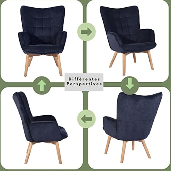 MEUBLE COSY Poltrona Imbottita Sedia da Salotto con Braccioli Poltroncina Relax in Tessuto con Schienale Alto Gambe in Legno per Camera da Letto Soggiorno, Blu, 70.5x79x98cm