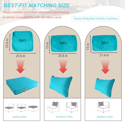 XX xfasd Outdoor Cushion Covers for Patio Furniture, Patio Cushion Covers Replacement with Zipper, Waterproof & Fade Resistant,Only Cover (Lake Blue, 25.6Lx25.6Wx4H - Only Covers) by XX xfasd - Used condition - Image 2
