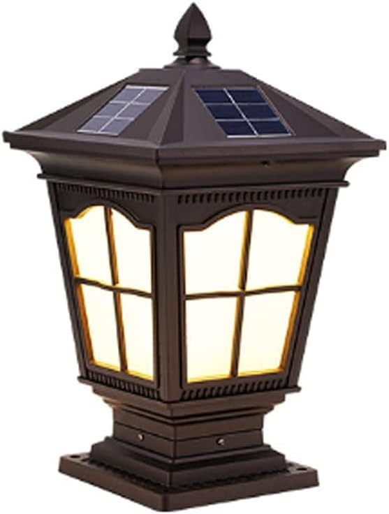 Scpantkend Outdoor Lamp Post Light Armure Buitenkant Pole Lantaarn Solar + Macht Dual-Purpose Kolom Head Lamp, Outdoor Courtyard Wall Garden Villa Deur Post Waterdicht Lamp Licht Kleur: Wit/Warm/Rood Licht A