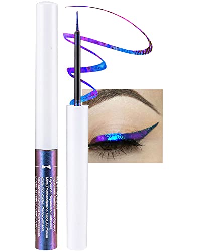 Chameleon Glitter Eyeliner Liquid, Blue Purple Metallic Satin High-Pigmented Color Multi-Reflective Finish Glitter Eye Liner Eyeshadow Pen,Smudge-Proof,Longwear,Ultra-Fine Tip Eyeliner,For Eye Makeup-05 #TOP25