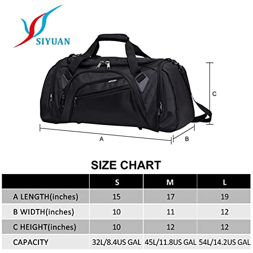 Mens Gym Bag,SIYUAN Sports Duffel,Women Storage Shopping Bag Duffle Black Bag Water-resistant with Shoe Compartment 45L 17 Inches Length,Medium Back to School