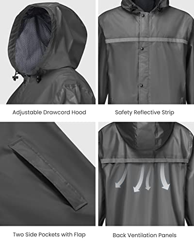 Axesquin Mens Long Raincoat With Hood Waterproof Rain Coats Lightweight Packable Outdoor Rain Jacket Rainwear Grey Xl #TOP4