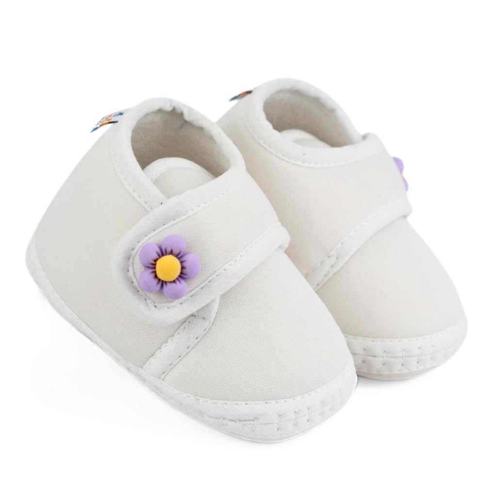 neska moda 6 To 12 Months Baby Boys & Baby Girls Skin-friendly Cotton Floral White Hook & Loop Shoe Booties-BT5410-picture-11