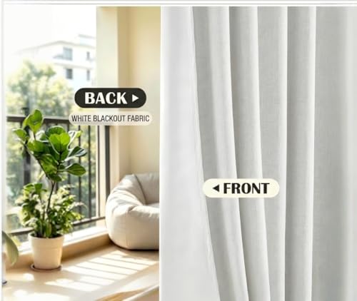 RNDRSSE Full Blackout 84 Inch Long Grommet Curtains 2 Panel Set - Linen Look Thermal Insulated Modern Window Drapes, Noise Reducing Privacy Panels for Bedroom and Living Room (Cream White) — view 4