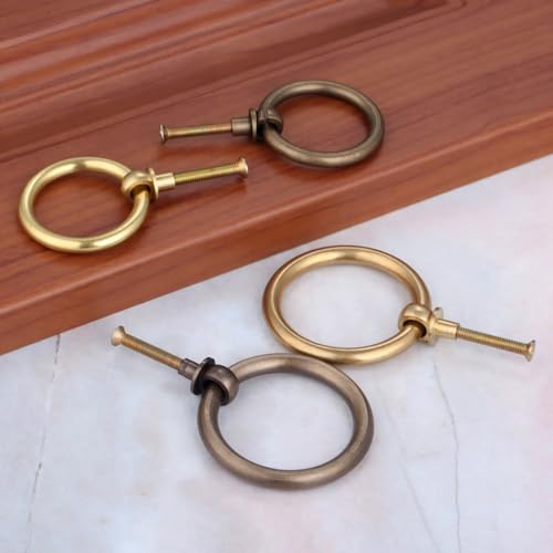 Tirador de cajón de cobre puro de 50 mm con diseño de anillo circular para mueble antiguo 8