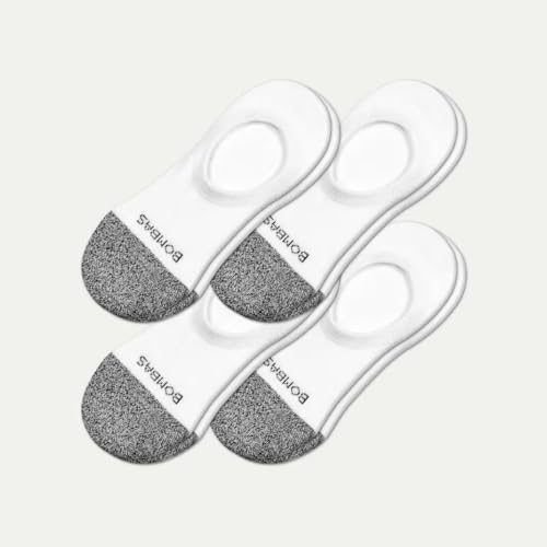 BOMBAS Men's Cushioned No Show Socks, (White,Medium)-4 PACK2