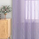 KOUFALL Lilac Purple Teen Girls Curtains for Bedroom Wall Decor,Cute Swirl Stripe Dot Pattern Sheer Curtains for Kids Room Backdrop,84 Inches Long