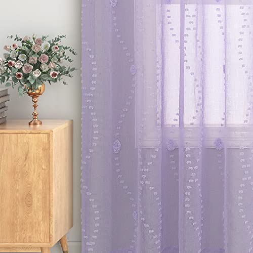 Vorhänge mit Ösen, Blumenmuster, transparent, 132 x 160 cm, Violett Cover