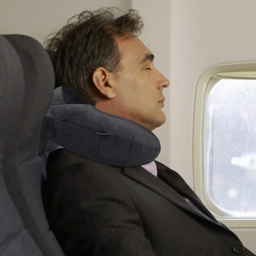 urophylla Inflatable Travel Pillow, Soft Velvet Inflatable Neck Pillow for Traveling, Airplanes, Train, Car, Office with Compact Bag, Breathable Washable Cover, Suit for Adults Sleeping - Grey by urophylla - Used condition - Image 6