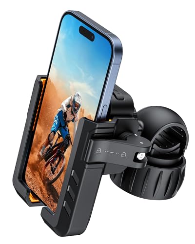 JMOO Bike Phone Holder, Motorcycle Phone Mount - Easy Installation, 1s Lock & Release - Scooter Phone Holder for iPhone 15 Pro Max, Samsung, 4.7-7.0" Smartphones
