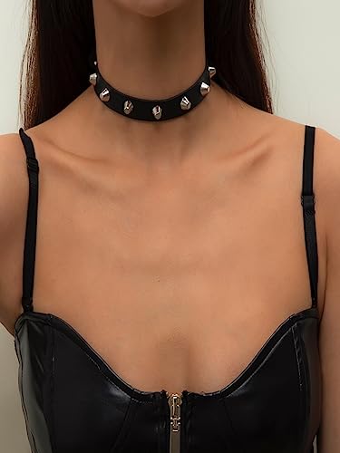 Image of Aaishwarya Black Faux Leather Metal Spike Choker Necklace for Women & Girls | Stylish Party Statement Jewelry